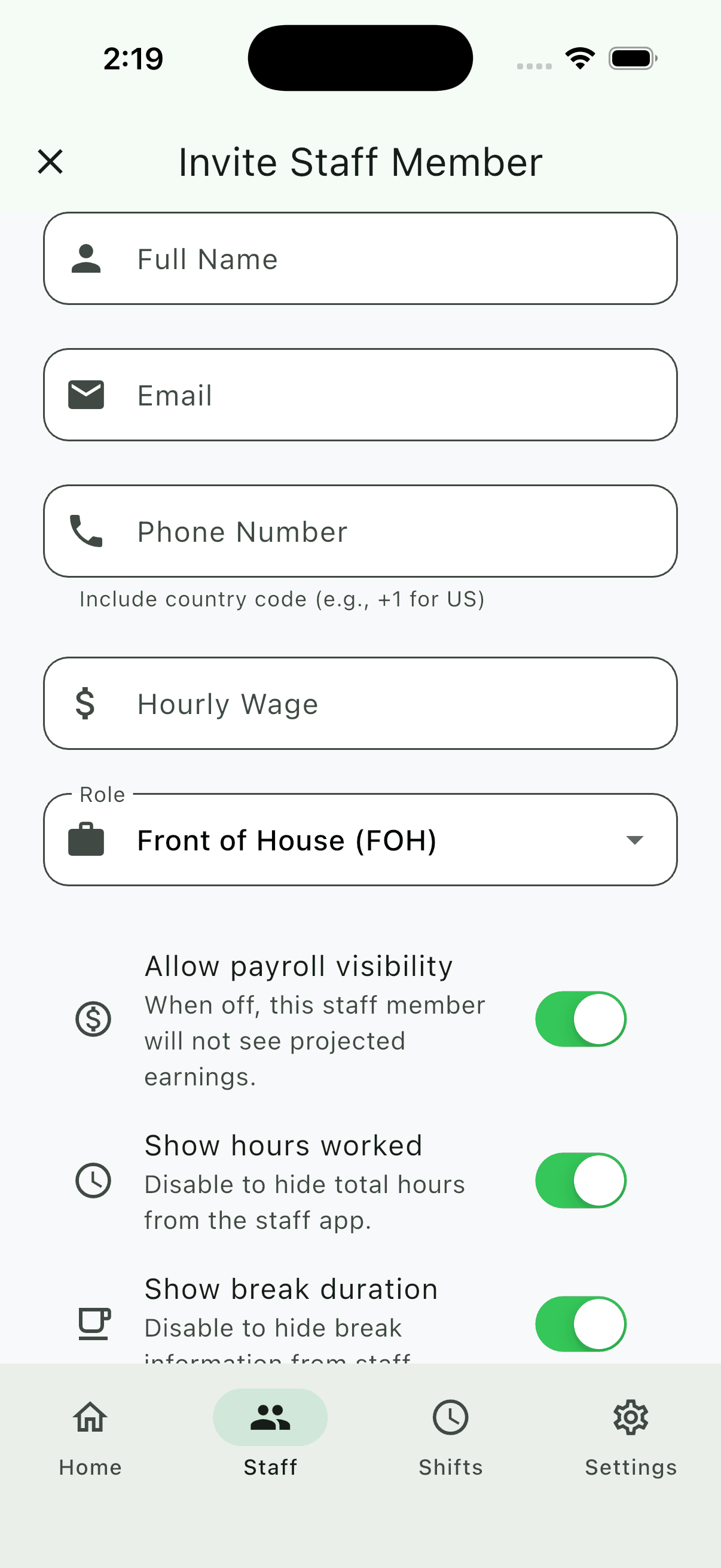 QuickShift owner – Invite teammates