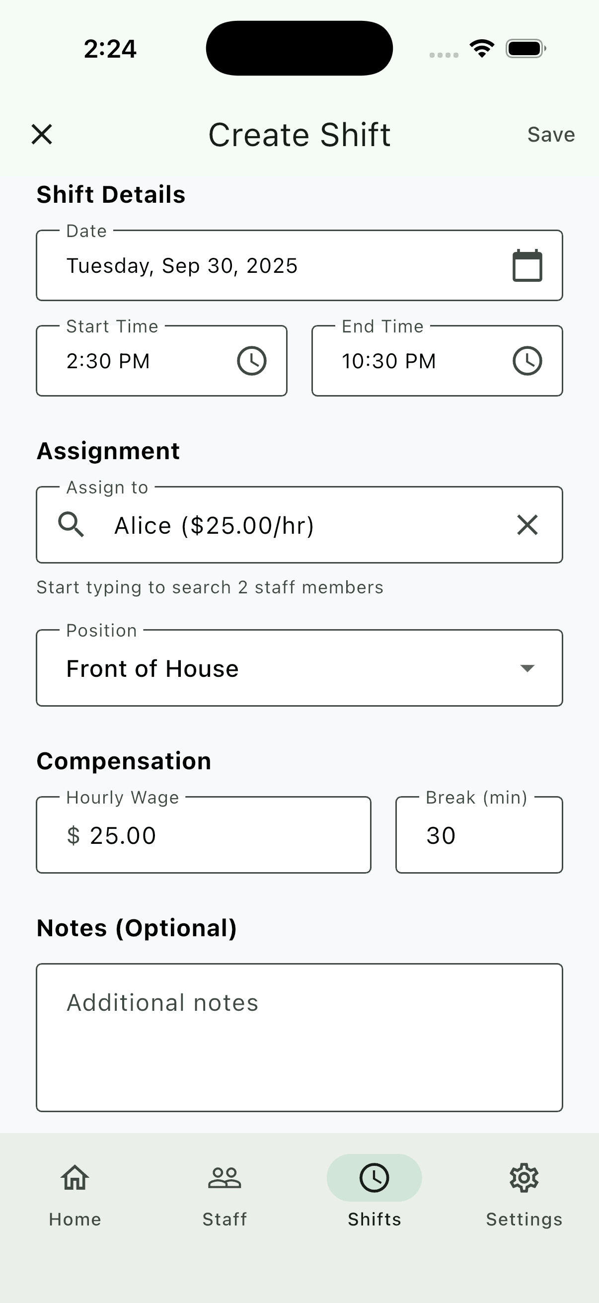 QuickShift owner – Create shifts